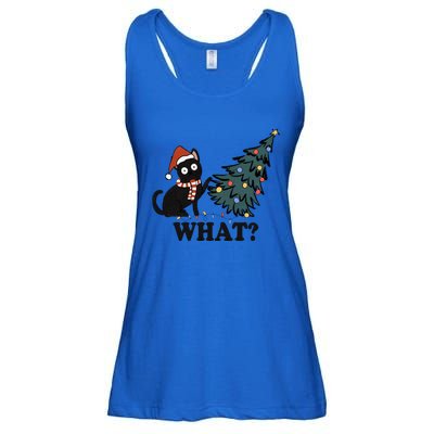 Funny Black Cat Pushing Christmas Tree What? Christmas Cat Meaningful Gift Ladies Essential Flowy Tank