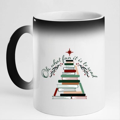 Funny Book Christmas Tree Oh What Fun Is It To Read Booknerd Gift 11oz Black Color Changing Mug