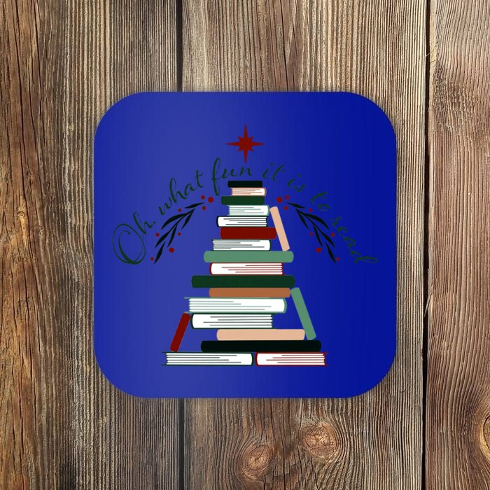 Funny Book Christmas Tree Oh What Fun Is It To Read Booknerd Gift Coaster