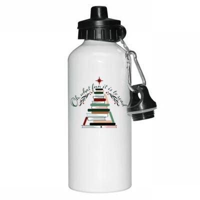 Funny Book Christmas Tree Oh What Fun Is It To Read Booknerd Gift Aluminum Water Bottle