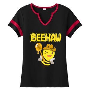 Funny Beehaw Cowboy Bee Cowgirl Bee Country Design Ladies Halftime Notch Neck Tee