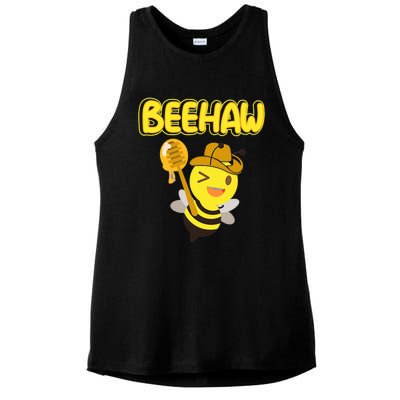 Funny Beehaw Cowboy Bee Cowgirl Bee Country Design Ladies PosiCharge Tri-Blend Wicking Tank