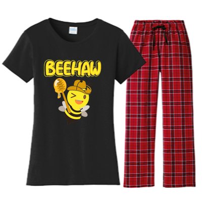 Funny Beehaw Cowboy Bee Cowgirl Bee Country Design Women's Flannel Pajama Set