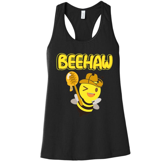 Funny Beehaw Cowboy Bee Cowgirl Bee Country Design Women's Racerback Tank