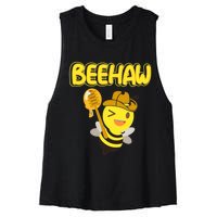 Funny Beehaw Cowboy Bee Cowgirl Bee Country Design Women's Racerback Cropped Tank