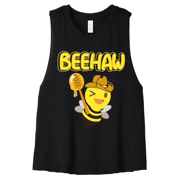 Funny Beehaw Cowboy Bee Cowgirl Bee Country Design Women's Racerback Cropped Tank