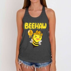 Funny Beehaw Cowboy Bee Cowgirl Bee Country Design Women's Knotted Racerback Tank