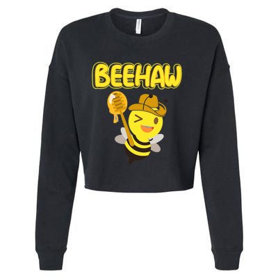 Funny Beehaw Cowboy Bee Cowgirl Bee Country Design Cropped Pullover Crew