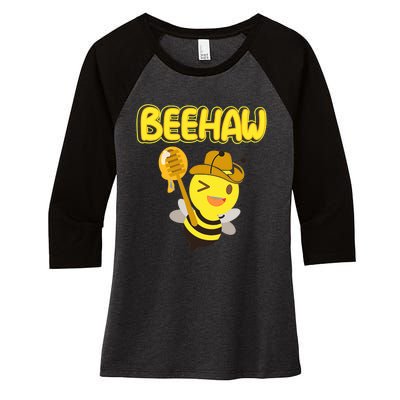 Funny Beehaw Cowboy Bee Cowgirl Bee Country Design Women's Tri-Blend 3/4-Sleeve Raglan Shirt