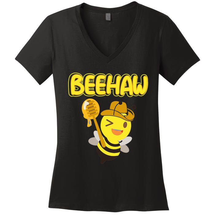 Funny Beehaw Cowboy Bee Cowgirl Bee Country Design Women's V-Neck T-Shirt