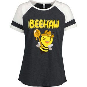 Funny Beehaw Cowboy Bee Cowgirl Bee Country Design Enza Ladies Jersey Colorblock Tee