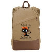 Funny Black Cat Its Fine Im Fine Multiple Sclerosis Cotton Canvas Backpack