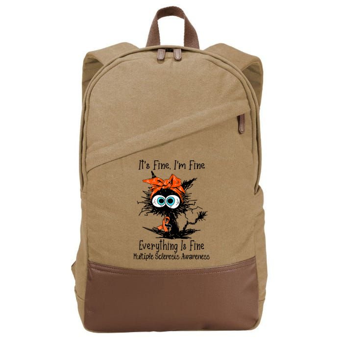 Funny Black Cat Its Fine Im Fine Multiple Sclerosis Cotton Canvas Backpack