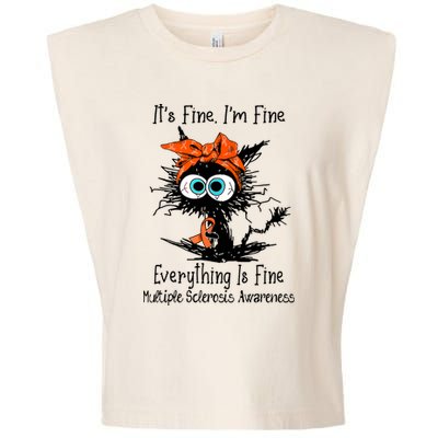 Funny Black Cat Its Fine Im Fine Multiple Sclerosis Garment-Dyed Women's Muscle Tee