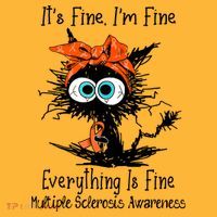 Funny Black Cat Its Fine Im Fine Multiple Sclerosis Pom Pom 12in Knit Beanie