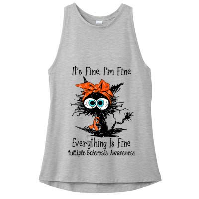 Funny Black Cat Its Fine Im Fine Multiple Sclerosis Ladies PosiCharge Tri-Blend Wicking Tank