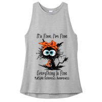 Funny Black Cat Its Fine Im Fine Multiple Sclerosis Ladies PosiCharge Tri-Blend Wicking Tank