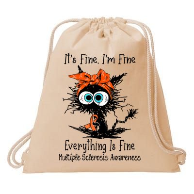 Funny Black Cat Its Fine Im Fine Multiple Sclerosis Drawstring Bag