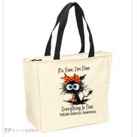 Funny Black Cat Its Fine Im Fine Multiple Sclerosis Zip Tote Bag