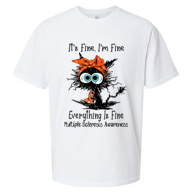 Funny Black Cat Its Fine Im Fine Multiple Sclerosis Sueded Cloud Jersey T-Shirt