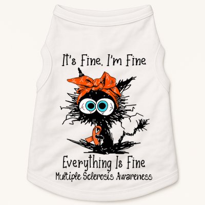 Funny Black Cat Its Fine Im Fine Multiple Sclerosis Doggie Tank