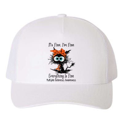 Funny Black Cat Its Fine Im Fine Multiple Sclerosis Yupoong Adult 5-Panel Trucker Hat