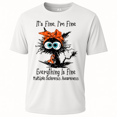 Funny Black Cat Its Fine Im Fine Multiple Sclerosis Performance Shirt