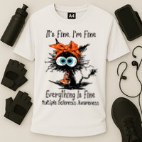 Funny Black Cat Its Fine Im Fine Multiple Sclerosis Performance Shirt