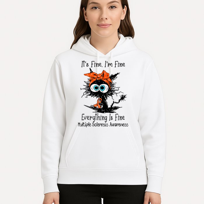 Funny Black Cat Its Fine Im Fine Multiple Sclerosis Hoodie