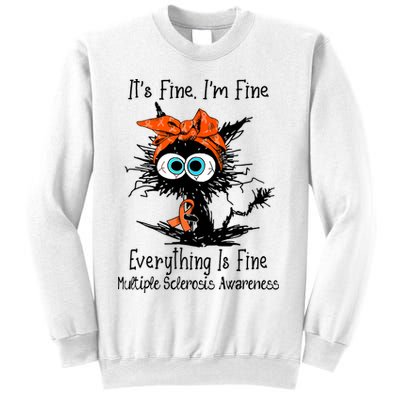 Funny Black Cat Its Fine Im Fine Multiple Sclerosis Sweatshirt