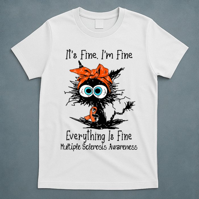 Funny Black Cat Its Fine Im Fine Multiple Sclerosis T-Shirt