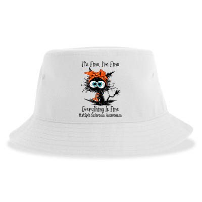 Funny Black Cat Its Fine Im Fine Multiple Sclerosis Sustainable Bucket Hat
