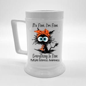 Funny Black Cat Its Fine Im Fine Multiple Sclerosis Beer Stein