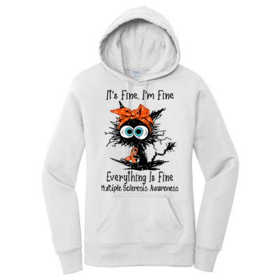 Funny Black Cat Its Fine Im Fine Multiple Sclerosis Women's Pullover Hoodie