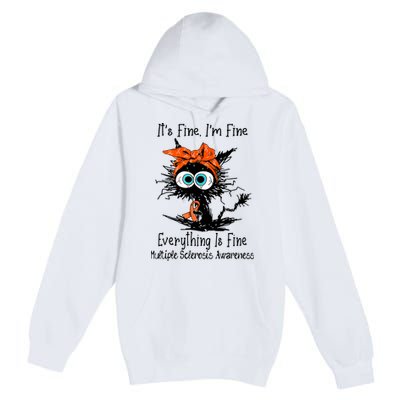Funny Black Cat Its Fine Im Fine Multiple Sclerosis Premium Pullover Hoodie