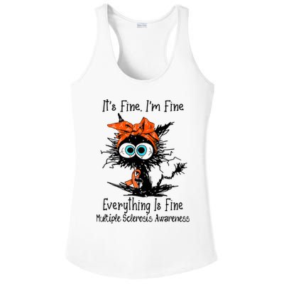 Funny Black Cat Its Fine Im Fine Multiple Sclerosis Ladies PosiCharge Competitor Racerback Tank