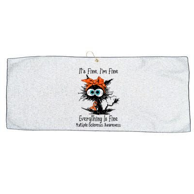 Funny Black Cat Its Fine Im Fine Multiple Sclerosis Large Microfiber Waffle Golf Towel