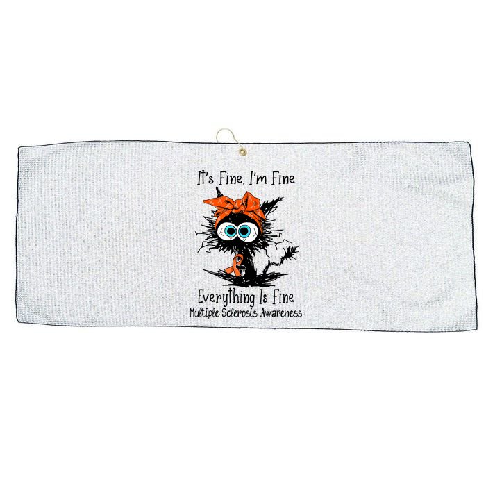 Funny Black Cat Its Fine Im Fine Multiple Sclerosis Large Microfiber Waffle Golf Towel