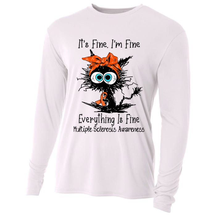 Funny Black Cat Its Fine Im Fine Multiple Sclerosis Cooling Performance Long Sleeve Crew