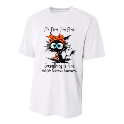 Funny Black Cat Its Fine Im Fine Multiple Sclerosis Youth Performance Sprint T-Shirt