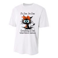 Funny Black Cat Its Fine Im Fine Multiple Sclerosis Youth Performance Sprint T-Shirt