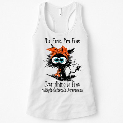 Funny Black Cat Its Fine Im Fine Multiple Sclerosis Womens Tank Top