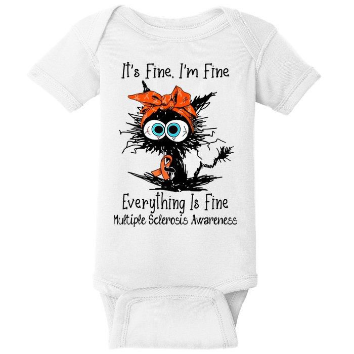 Funny Black Cat Its Fine Im Fine Multiple Sclerosis Baby Bodysuit