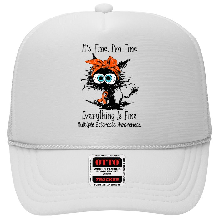 Funny Black Cat Its Fine Im Fine Multiple Sclerosis Trucker Hat