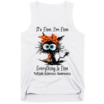 Funny Black Cat Its Fine Im Fine Multiple Sclerosis Tank Top