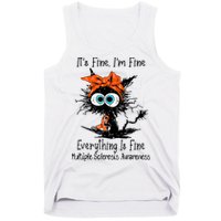 Funny Black Cat Its Fine Im Fine Multiple Sclerosis Tank Top