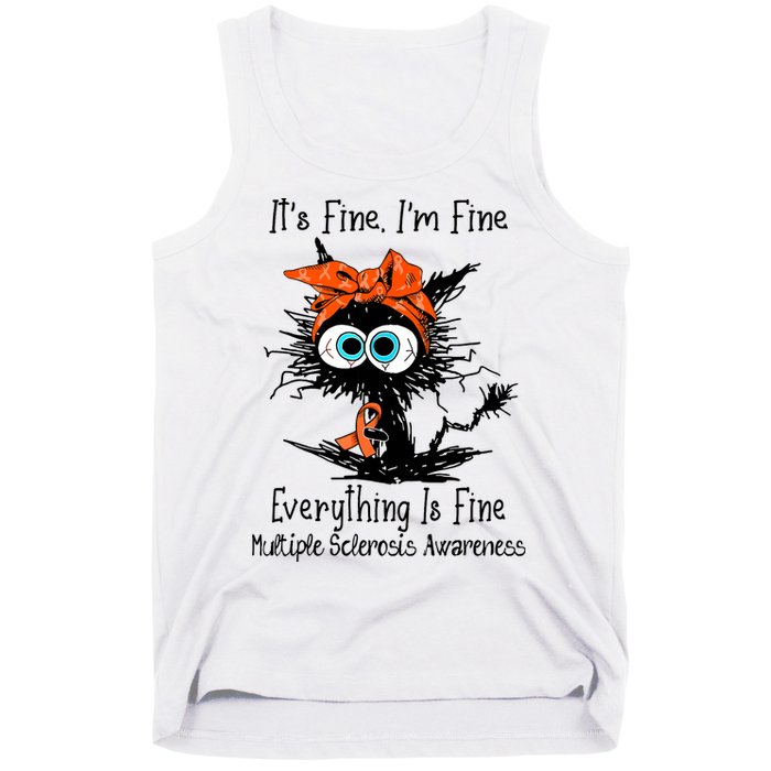 Funny Black Cat Its Fine Im Fine Multiple Sclerosis Tank Top