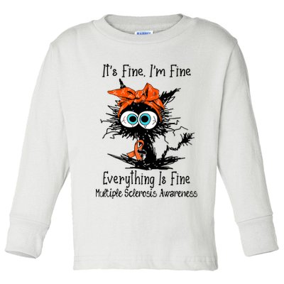 Funny Black Cat Its Fine Im Fine Multiple Sclerosis Toddler Long Sleeve Shirt