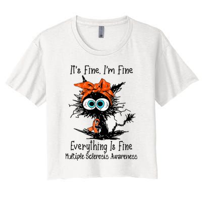 Funny Black Cat Its Fine Im Fine Multiple Sclerosis Crop Top