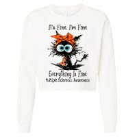 Funny Black Cat Its Fine Im Fine Multiple Sclerosis Cropped Pullover Crew